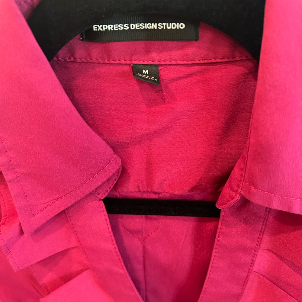 Express | Pink Ruffled Buttoned Blouse (Size Medium) - Picture 2 of 3